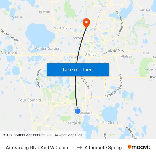 Armstrong Blvd And W Columbia Ave to Altamonte Springs, FL map