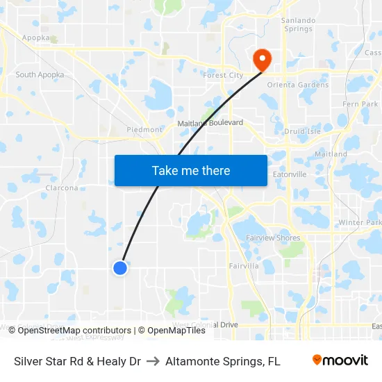 Silver Star Rd & Healy Dr to Altamonte Springs, FL map