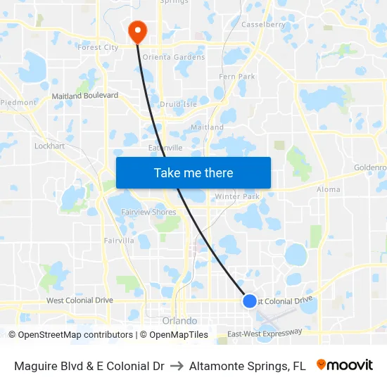 Maguire Blvd & E Colonial Dr to Altamonte Springs, FL map