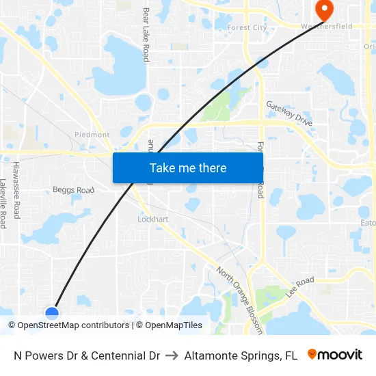 N Powers Dr & Centennial Dr to Altamonte Springs, FL map