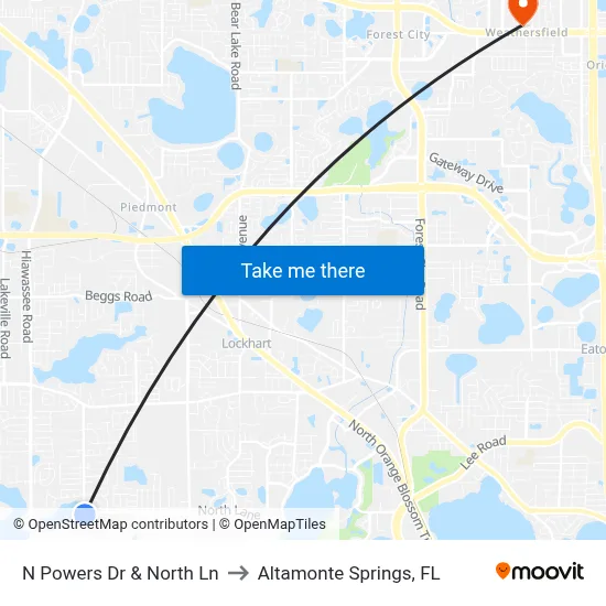 N Powers Dr & North Ln to Altamonte Springs, FL map