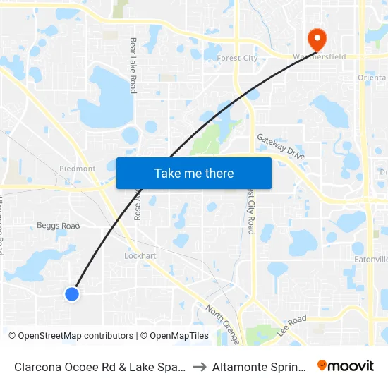 Clarcona Ocoee Rd & Lake Sparling Rd to Altamonte Springs, FL map