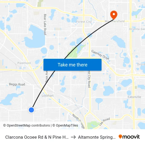 Clarcona Ocoee Rd & N Pine Hills Rd to Altamonte Springs, FL map