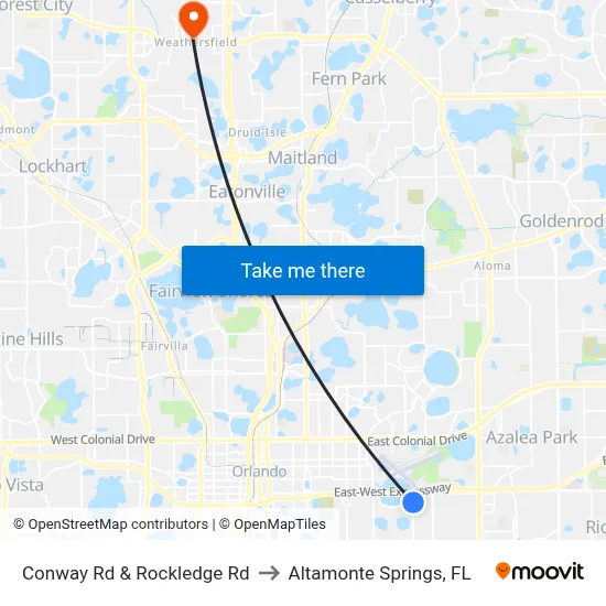 Conway Rd & Rockledge Rd to Altamonte Springs, FL map
