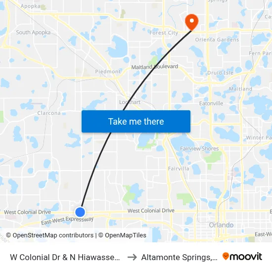 W Colonial Dr & N Hiawassee Rd to Altamonte Springs, FL map