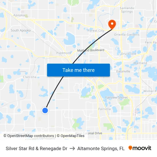 Silver Star Rd & Renegade Dr to Altamonte Springs, FL map