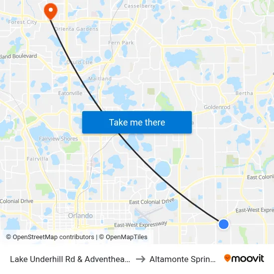 Lake Underhill Rd & Adventhealth East to Altamonte Springs, FL map