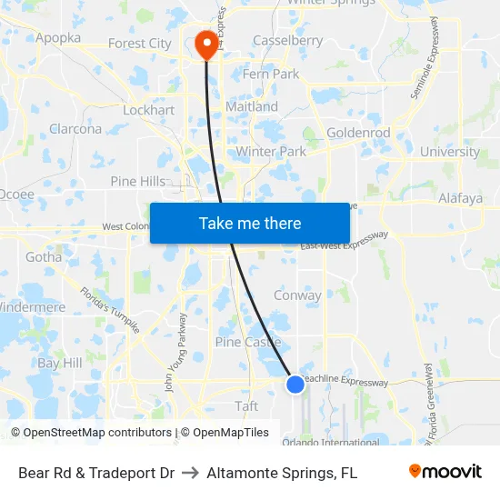 Bear Rd & Tradeport Dr to Altamonte Springs, FL map