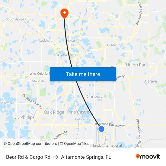 Bear Rd & Cargo Rd to Altamonte Springs, FL map