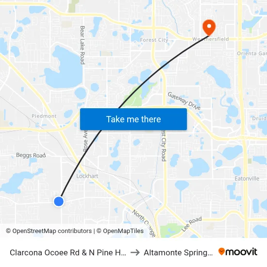 Clarcona Ocoee Rd & N Pine Hills Rd to Altamonte Springs, FL map