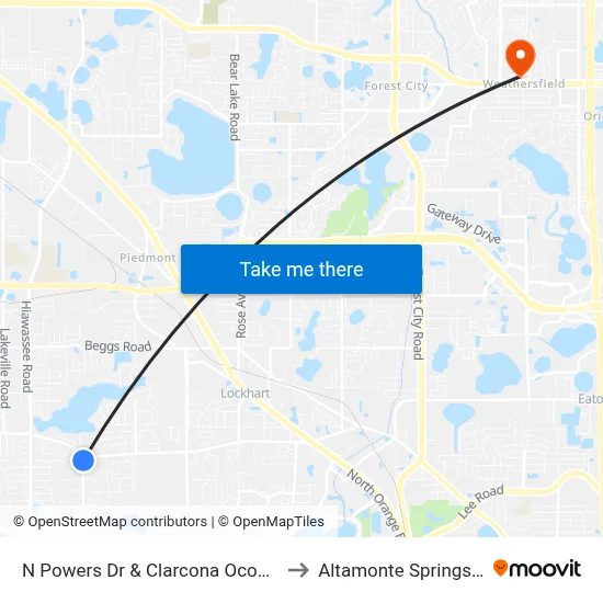 N Powers Dr & Clarcona Ocoee Rd to Altamonte Springs, FL map