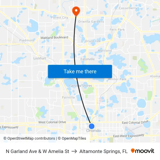 N Garland Ave & W Amelia St to Altamonte Springs, FL map