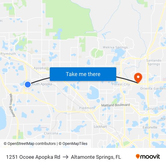1251 Ocoee Apopka Rd to Altamonte Springs, FL map