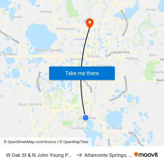 W Oak St & N John Young Pkwy to Altamonte Springs, FL map