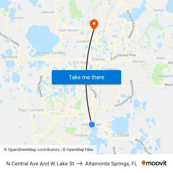 N Central Ave And W Lake St to Altamonte Springs, FL map