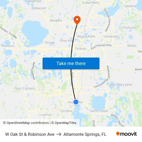 W Oak St & Robinson Ave to Altamonte Springs, FL map