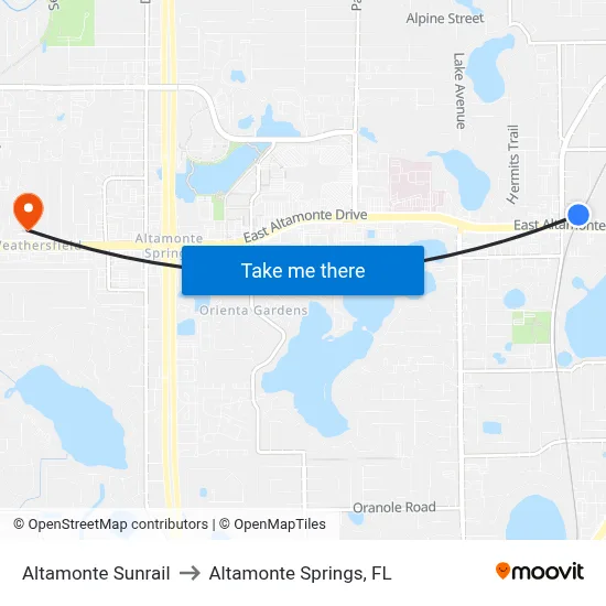 Altamonte  Sunrail to Altamonte Springs, FL map