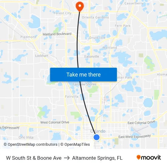 W South St & Boone Ave to Altamonte Springs, FL map