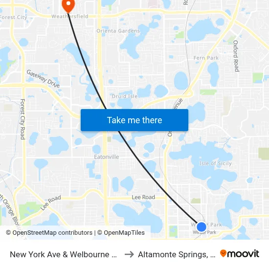 New York Ave & Welbourne Ave to Altamonte Springs, FL map