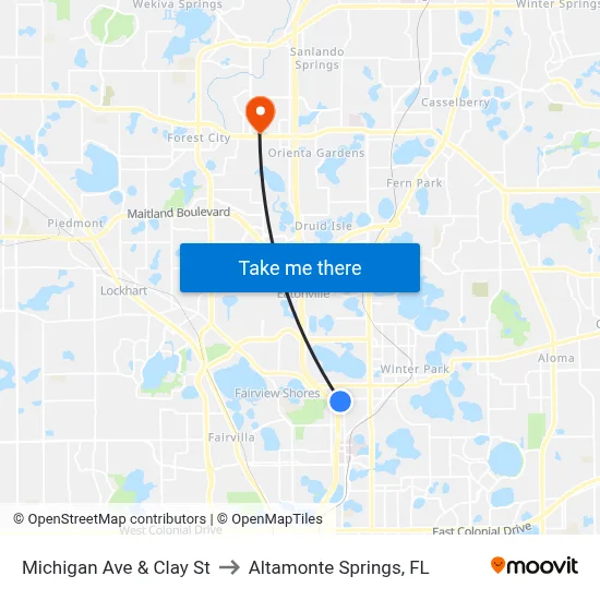 Michigan Ave & Clay St to Altamonte Springs, FL map
