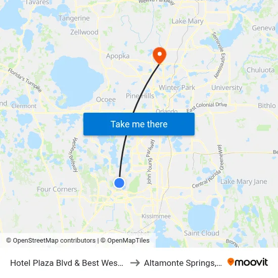 Hotel Plaza Blvd & Best Western to Altamonte Springs, FL map