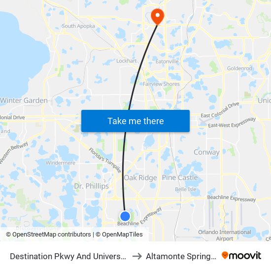 Destination Pkwy And Universal Blvd to Altamonte Springs, FL map