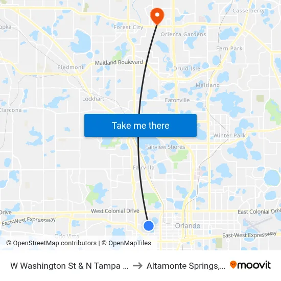 W Washington St & N Tampa Ave to Altamonte Springs, FL map