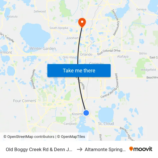 Old Boggy Creek Rd & Denn John Ln to Altamonte Springs, FL map