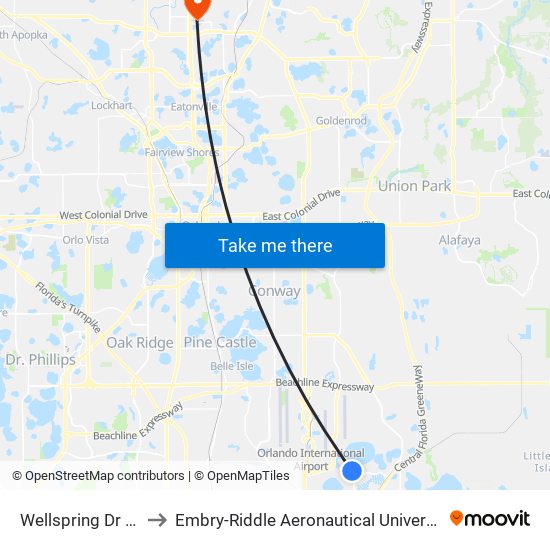 Wellspring Dr And Usta Blvd to Embry-Riddle Aeronautical University (Metro Orlando Campus) map