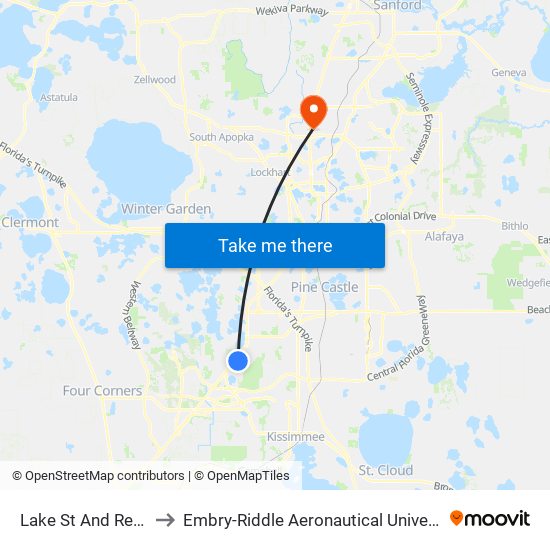 Lake St And Regency Village Dr to Embry-Riddle Aeronautical University (Metro Orlando Campus) map