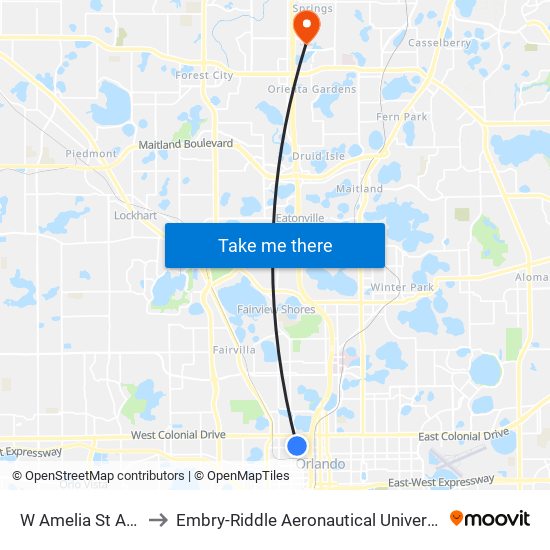 W Amelia St And N Terry Ave to Embry-Riddle Aeronautical University (Metro Orlando Campus) map