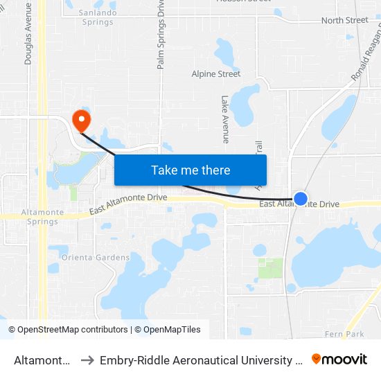 Altamonte Springs to Embry-Riddle Aeronautical University (Metro Orlando Campus) map