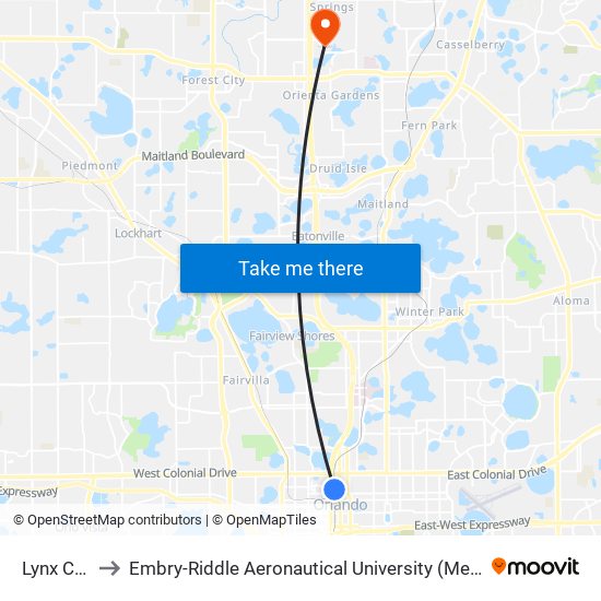 Lynx Central to Embry-Riddle Aeronautical University (Metro Orlando Campus) map