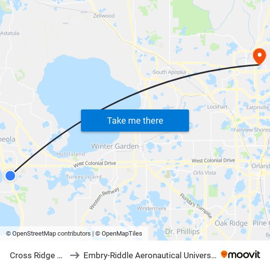 Cross Ridge Rd/Steve's Rd to Embry-Riddle Aeronautical University (Metro Orlando Campus) map