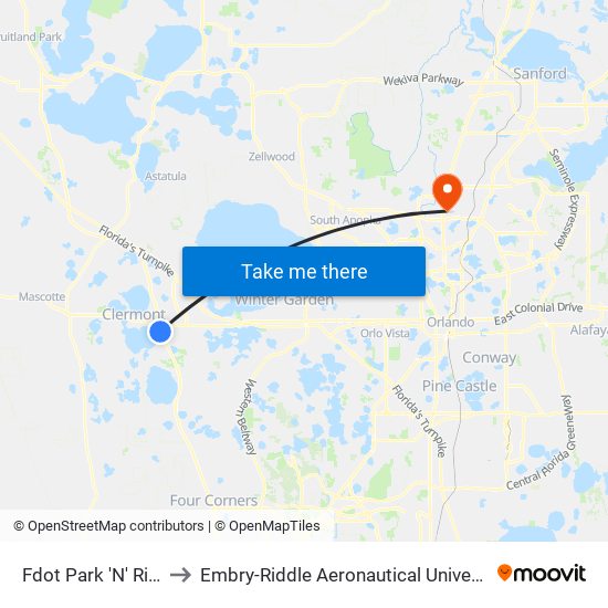 Fdot Park 'N' Ride @ S Hwy 27 to Embry-Riddle Aeronautical University (Metro Orlando Campus) map