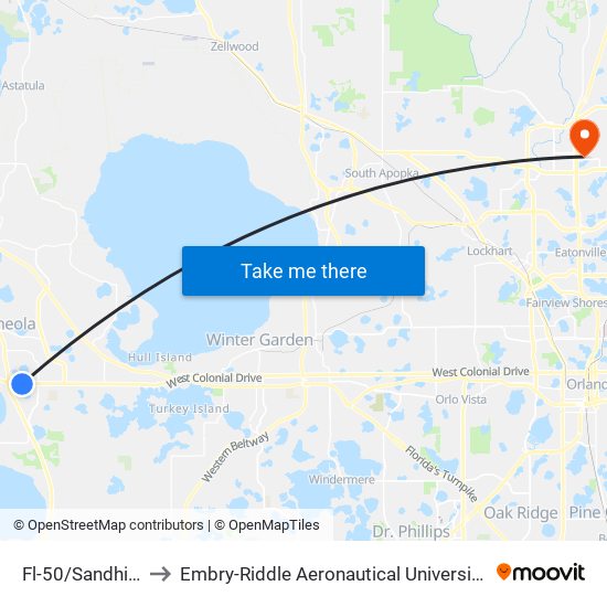 Fl-50/Sandhill View Blvd to Embry-Riddle Aeronautical University (Metro Orlando Campus) map