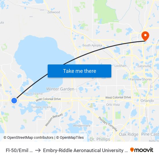 Fl-50/Emil Jahna Rd to Embry-Riddle Aeronautical University (Metro Orlando Campus) map