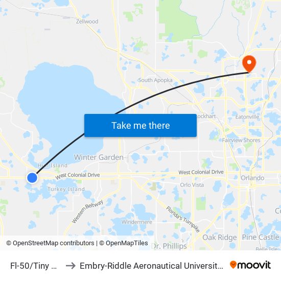 Fl-50/Tiny Morse Blvd to Embry-Riddle Aeronautical University (Metro Orlando Campus) map