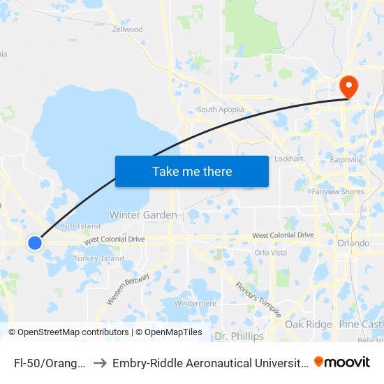 Fl-50/Orange Lake Blvd to Embry-Riddle Aeronautical University (Metro Orlando Campus) map