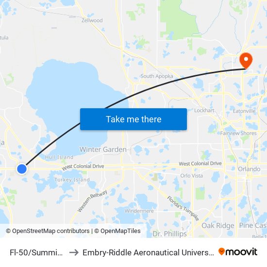 Fl-50/Summit Greens Blvd to Embry-Riddle Aeronautical University (Metro Orlando Campus) map