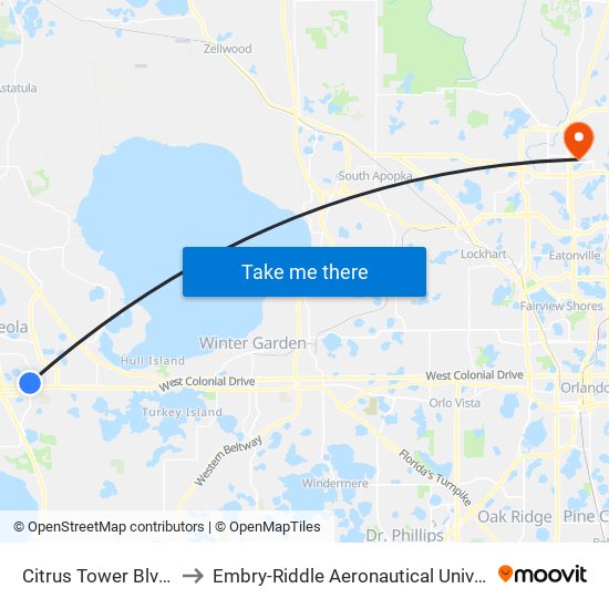 Citrus Tower Blvd/Hunt Trace Blvd to Embry-Riddle Aeronautical University (Metro Orlando Campus) map