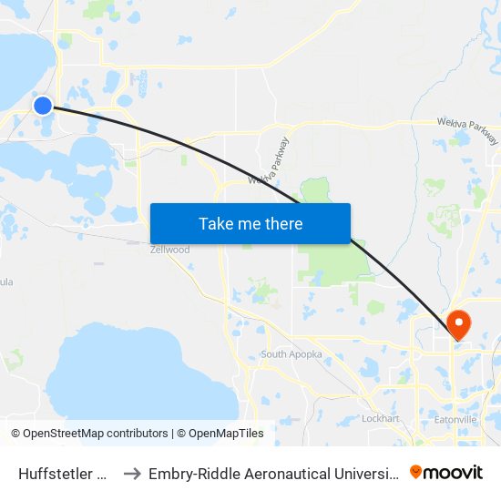 Huffstetler Dr/Dillard Rd to Embry-Riddle Aeronautical University (Metro Orlando Campus) map