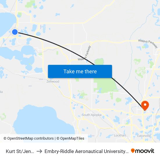 Kurt St/Jennings Ave to Embry-Riddle Aeronautical University (Metro Orlando Campus) map