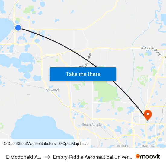 E Mcdonald Ave/N Salem St to Embry-Riddle Aeronautical University (Metro Orlando Campus) map