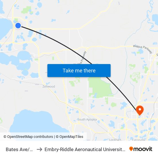 Bates Ave/Reddick St to Embry-Riddle Aeronautical University (Metro Orlando Campus) map