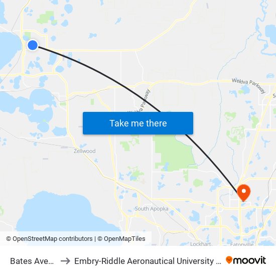 Bates Ave/Gould St to Embry-Riddle Aeronautical University (Metro Orlando Campus) map