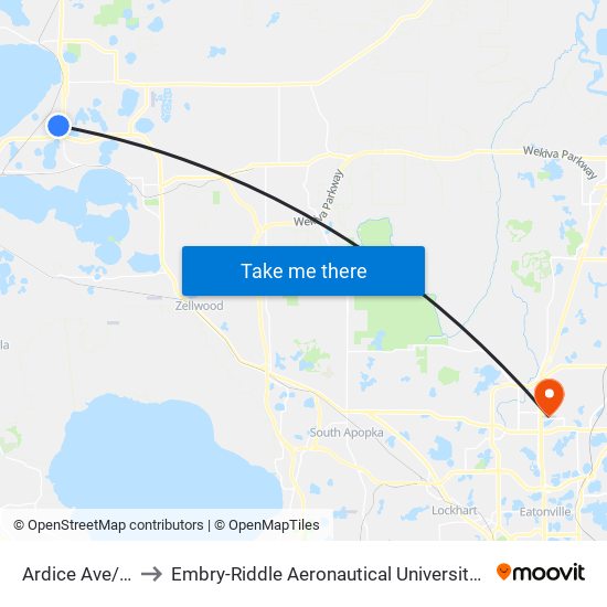 Ardice Ave/Ruleme St to Embry-Riddle Aeronautical University (Metro Orlando Campus) map