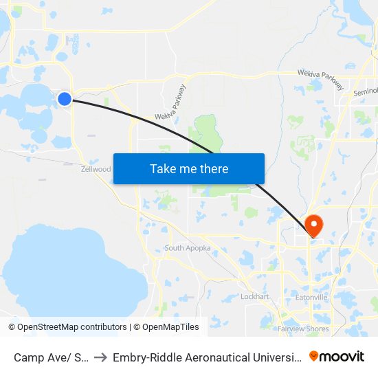 Camp Ave/ S Rossiter St to Embry-Riddle Aeronautical University (Metro Orlando Campus) map