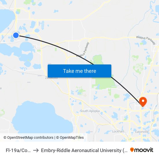 Fl-19a/Codding Pl to Embry-Riddle Aeronautical University (Metro Orlando Campus) map