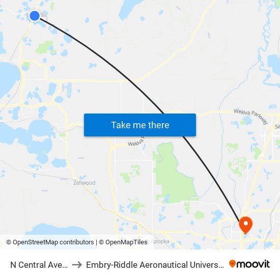 N Central Ave/Mitchner St to Embry-Riddle Aeronautical University (Metro Orlando Campus) map